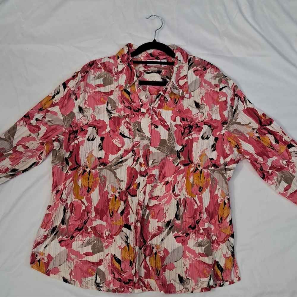 Kim Rogers 16p Cotton Floral Button-Up Blouse Shirt Top Ladies EUC - Picture 10 of 16